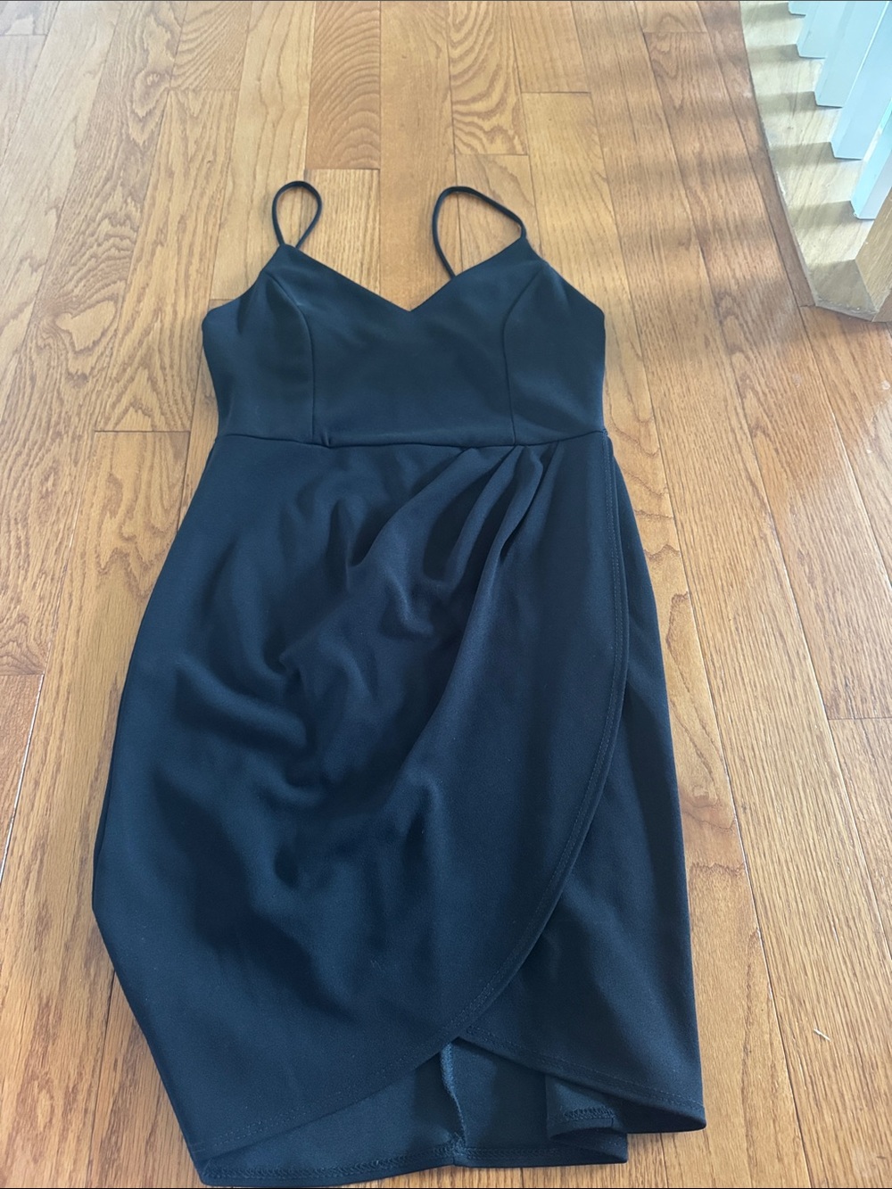 Lulu's Black Spaghetti-Strap Wrap Mini Dress